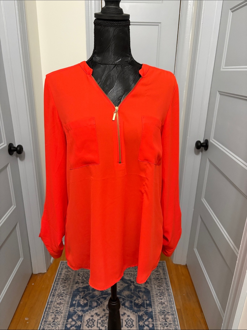 Women's Orange Zip-Front Blouse